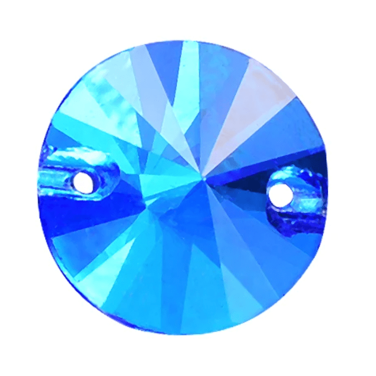 10mm Capri Blue Rivoli, Sew on,  Glass Gem (Sold in Pair) Glass Gems
