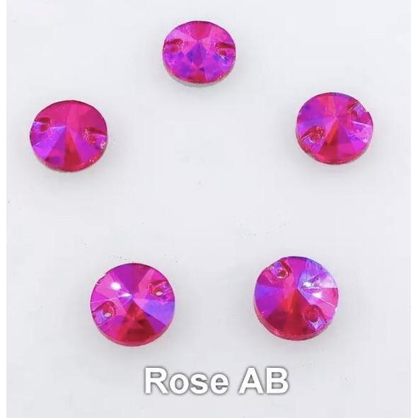 10mm Rose AB Rivoli Glass Gem Sew on Sold in Pair