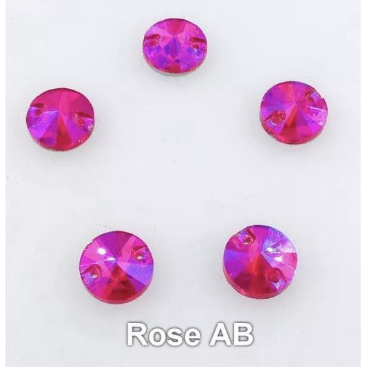 10mm Rose AB Rivoli Glass Gem Sew on Sold in Pair