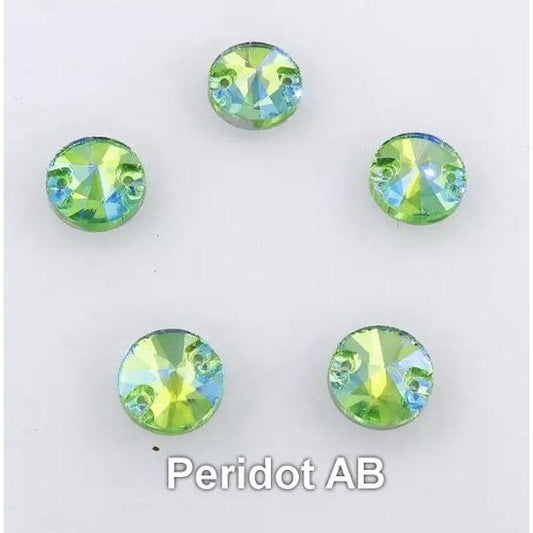 10mm Light Green Peridot AB Rivoli Glass Gem Sew on Sold in Pair