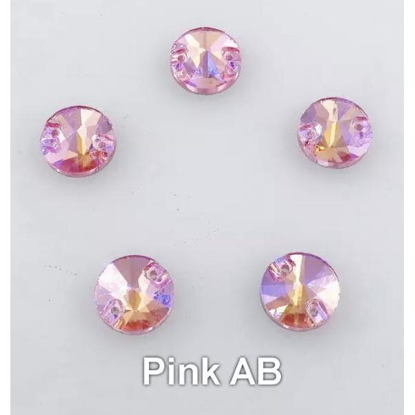 10mm Pink AB Rivoli Glass Gem Sew on Sold in Pair