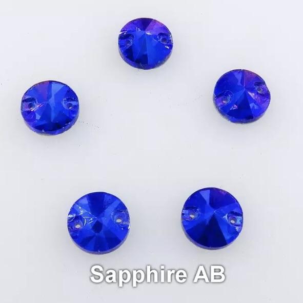 10mm Sapphire AB Rivoli Glass Gem Sew on Sold in Pair