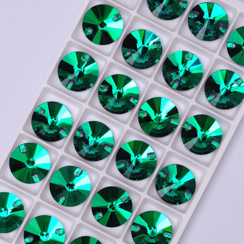 10mm Emerald Green Rivoli, Grade AAAA, Sew on, Fancy Glass Gem (Sold in Pair) Fancy Glass Gems
