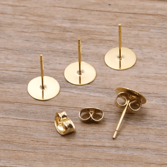 10mm Gold Stainless Steel Stud Earring Findings with backings *10 Pieces Basics