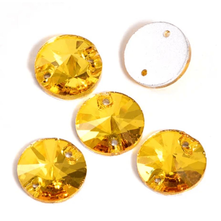 10mm Yellow Topaz Rivoli, Sew on, Glass Gem (Sold in Pair) Glass Gems