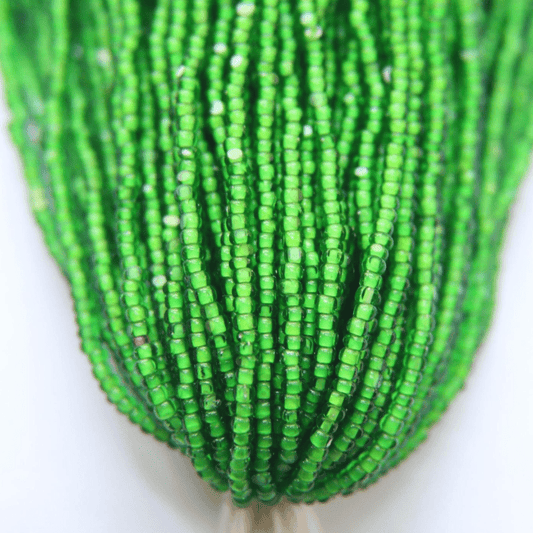 11/0 Charlotte Cut Seed Bead- White Colour Lined Neon Light Green *10g Hank* Charlotte Cut Seedbeads