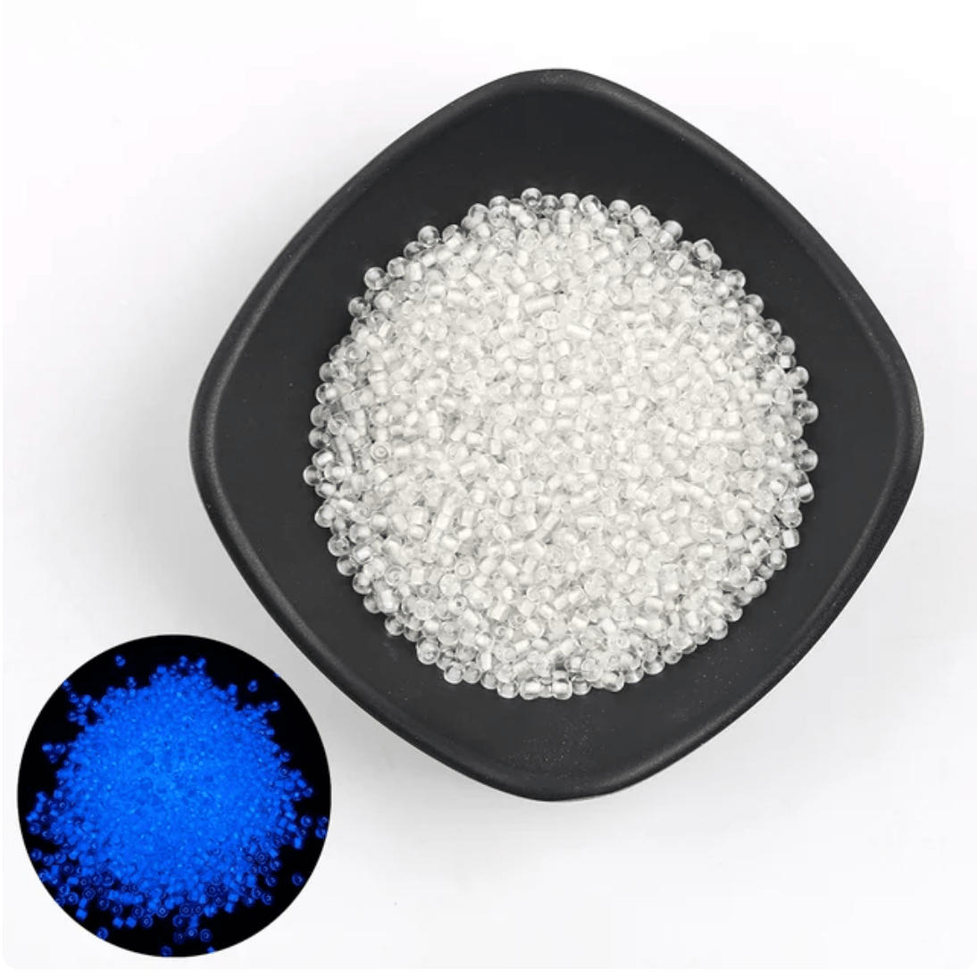 11/0 Japanese Seedbead, GLOW IN DARK - White Lined to Blue GLOW 5 g 11/0 TOHO Seed Beads