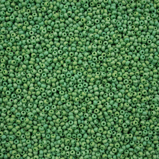 11/0  Opaque Green Matte Rainbow, Preciosa Seed Bead (22g) 11/0 Preciosa Seed Beads