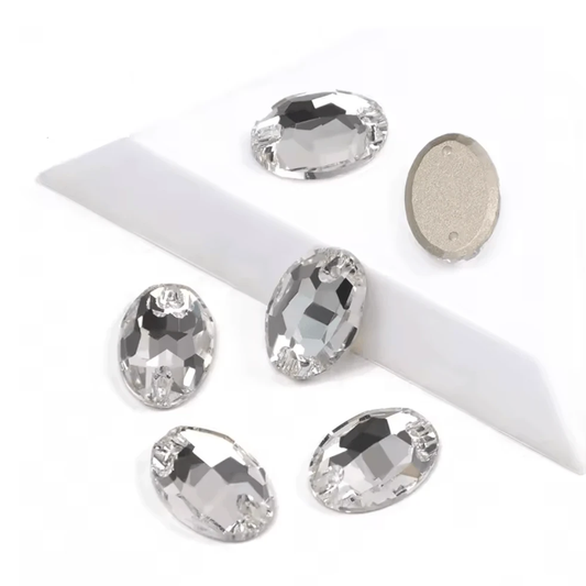 11*16mm Clear Flame Oval, Sew on, Fancy Glass Gems (Sold in Pair) Fancy Glass Gems