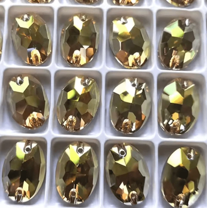 11*16mm Golden Oval, Sew on, Fancy Glass Gems (Sold in Pair) Fancy Glass Gems