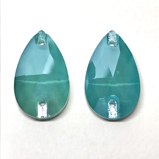 11*18mm Aquamarine Blue Lake Jelly Luster, Teardrops, Sew on, Foil Back, Glass Gem (Sold in Pair) Glass Gems