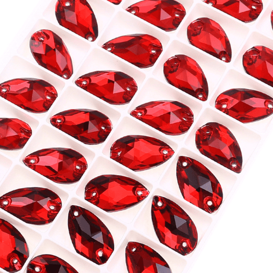 11*18mm Bright Siam Red Teardrop, sew on, Fancy Glass Gems (Sold in Pair) (Sold in Pair) Glass Gems