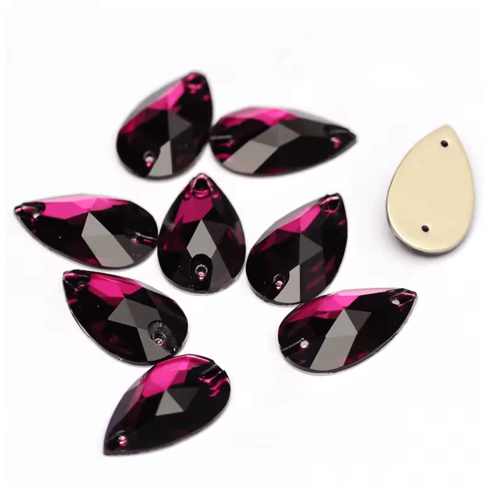 11*18mm Purple Amethyst Teardrop, Sew on, Fancy Glass Gem (Sold in pair) Glass Gems