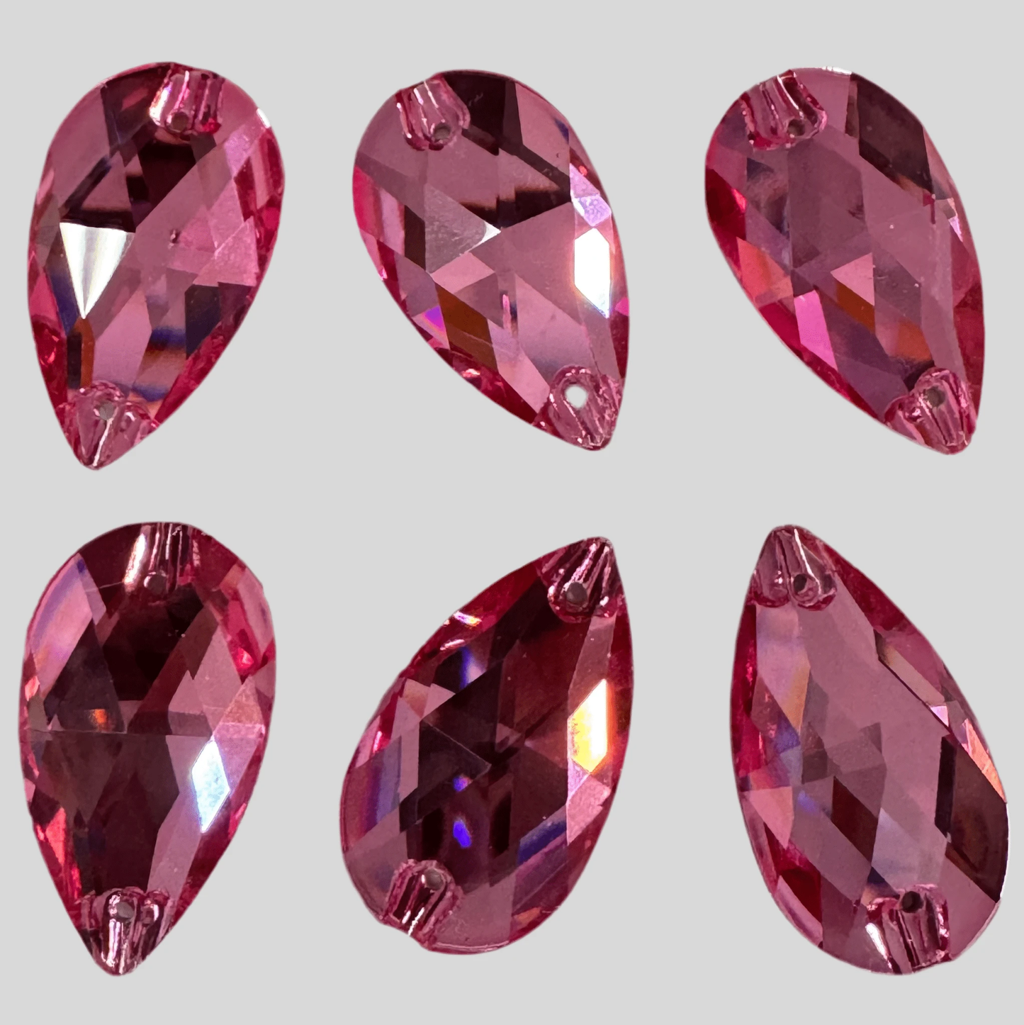 11*18mm Rose Pink Teardrop, Sew on, Fancy Glass Gem (Sold in Pair) Fancy Glass Gems