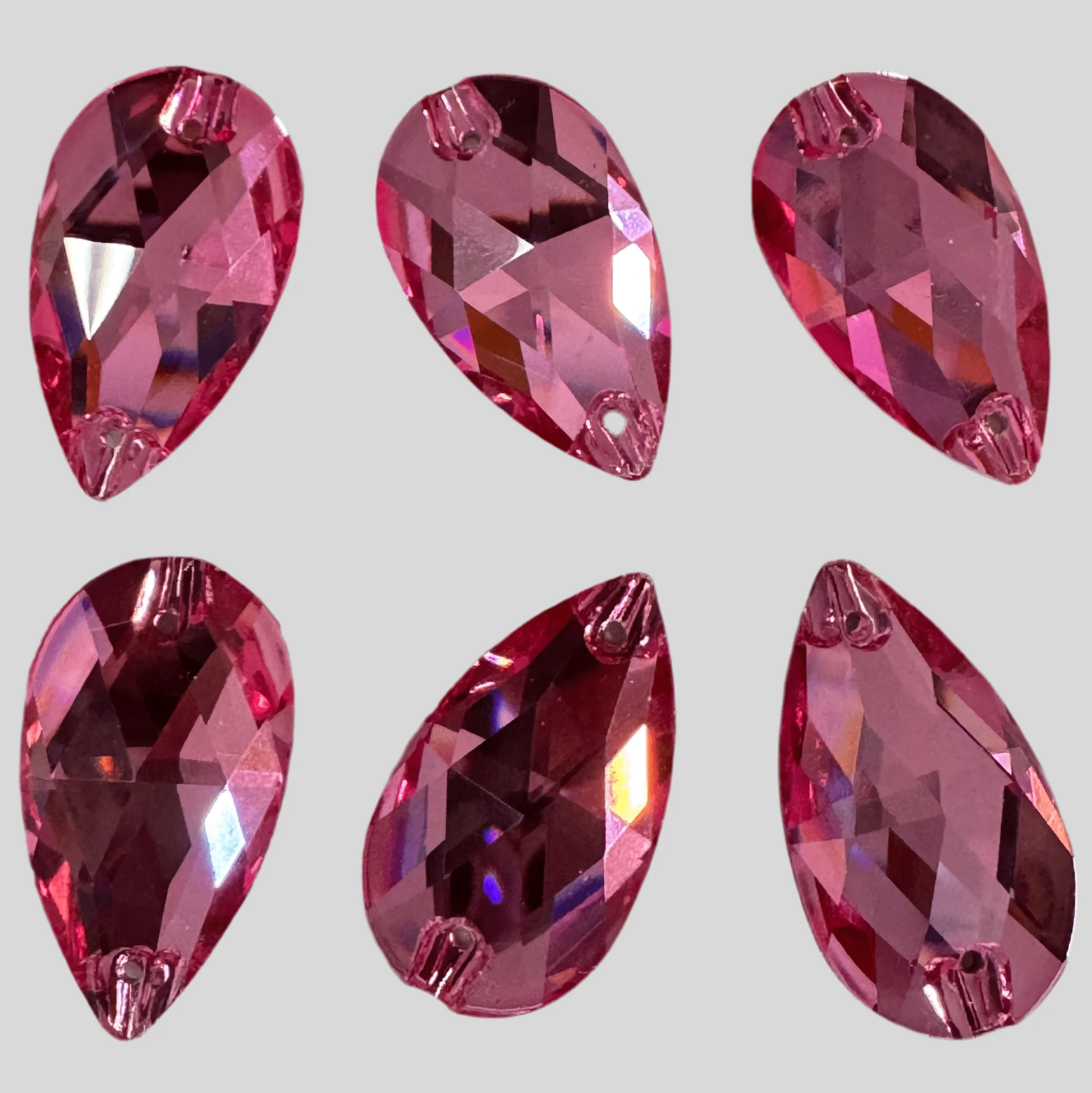 11*18mm Rose Pink Teardrop, Sew on, Fancy Glass Gem (Sold in Pair) Fancy Glass Gems