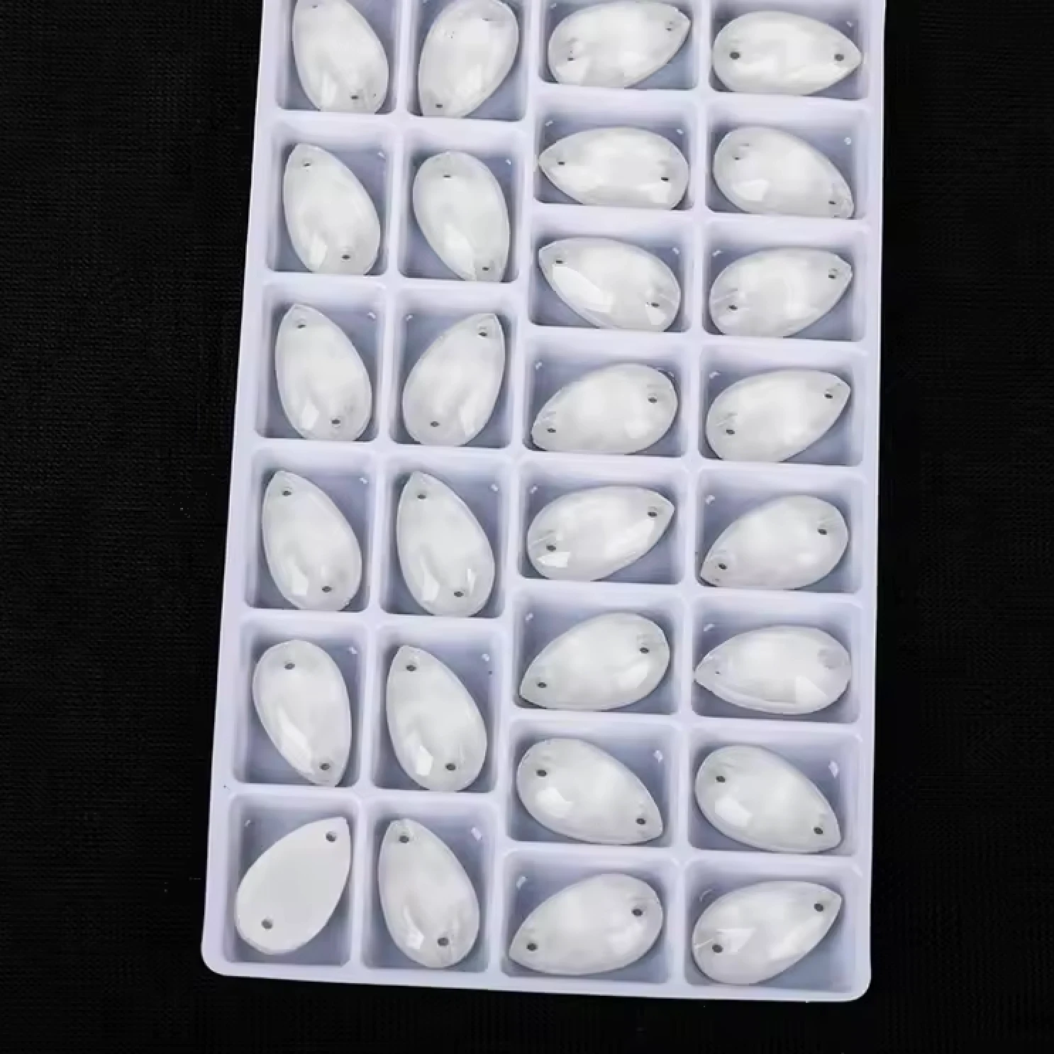 11*18mm White Jelly Finish, Sew on, Foil Back, Teardrop Glass Gem (Sold in Pair) Glass Gems