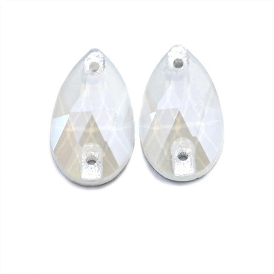 11*18mm White Jelly Luster Finish, Sew on, Foil Back, Teardrop Glass Gem (Sold in Pair) Glass Gems