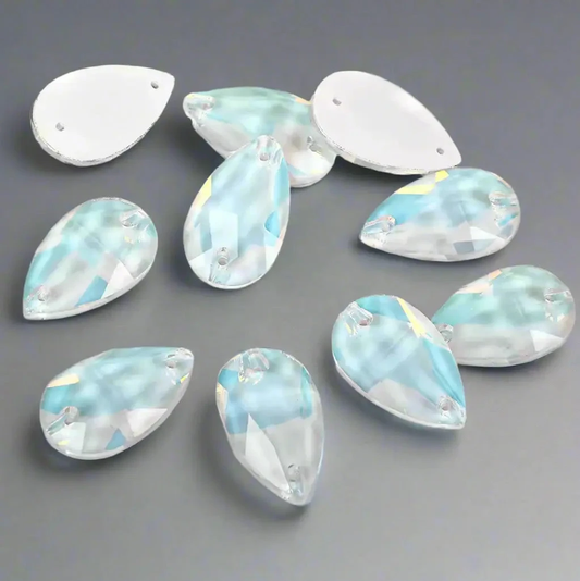 11*18mm White Mocha AB Teardrop, Sew on,  Fancy Glass Gems (Sold in Pair) Fancy Glass Gems