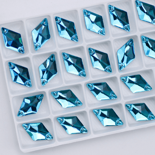 11*19mm Aqua Blue Rhombus Diamond Shaped, Sew on, Glass Gem (Sold in Pair) Glass Gems
