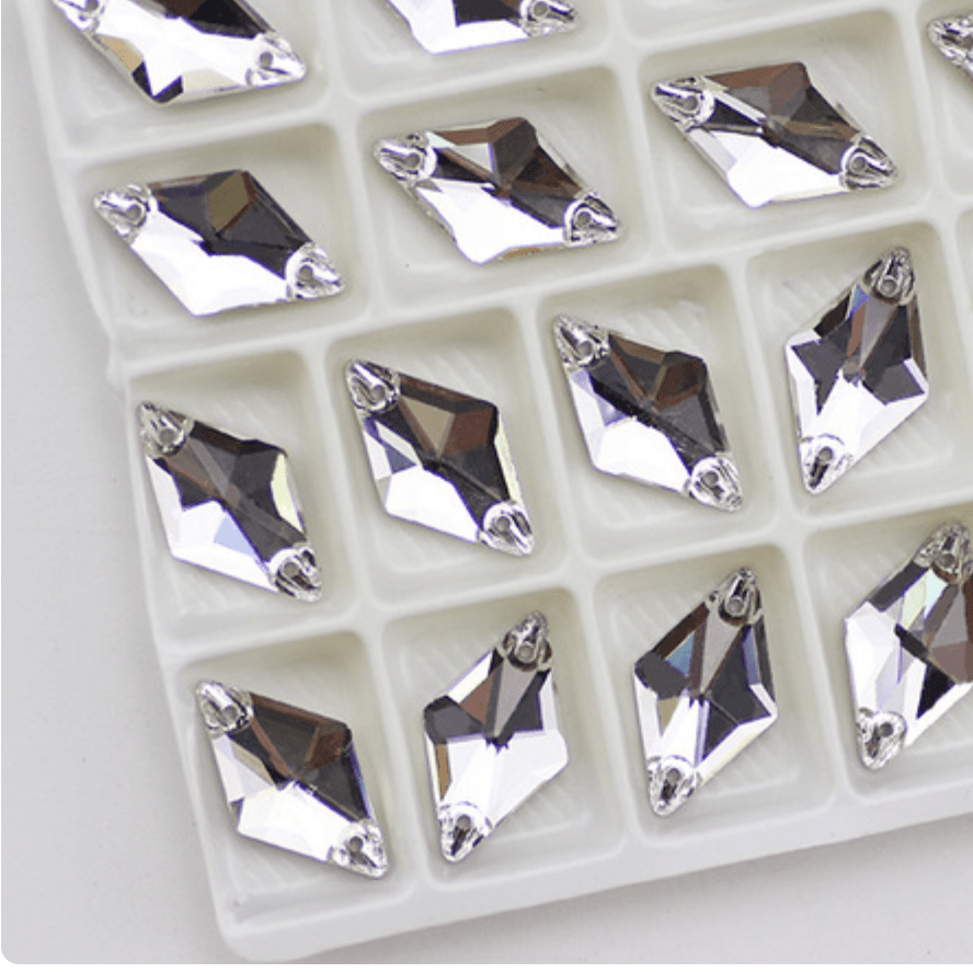 11*19mm Clear Rhombus Diamond Shaped, Sew on, Glass Gem (Sold in Pair) Glass Gems