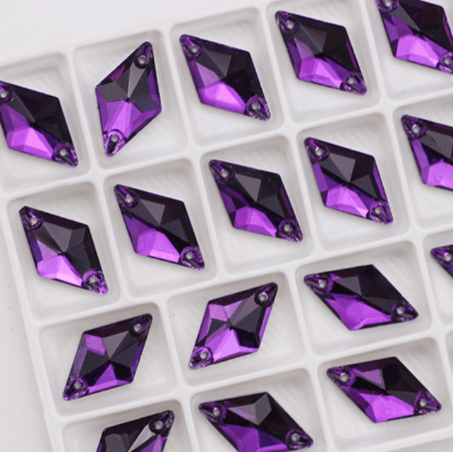 11*19mm Dark Purple Rhombus Diamond Shaped, Sew on, Glass Gem (Sold in Pair) Glass Gems