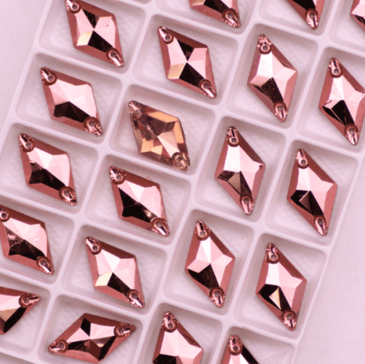 11*19mm Rose Gold Metallic Rhombus Diamond Shaped, Sew on, Glass Gem (Sold in Pair) Glass Gems