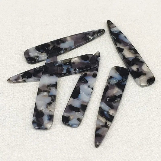 11*55mm Black/White Marbled Long Teardrop, Sew on, Acrylic Resin Gem (Sold in Pair) Resin Gems