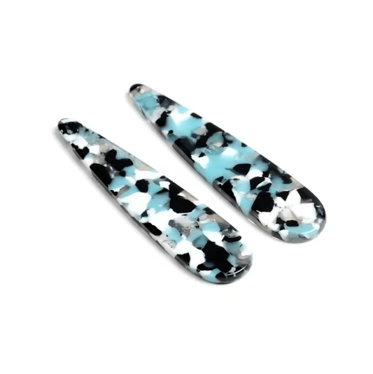 11*55mm Mixed Blue Marbled Long Teardrop, Sew on, Acrylic Resin Gem (Sold in Pair) Resin Gems