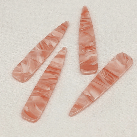 11*55mm Peach Pink Marbled Long Teardrop, Sew on, Acrylic Resin Gem (Sold in Pair) Resin Gems