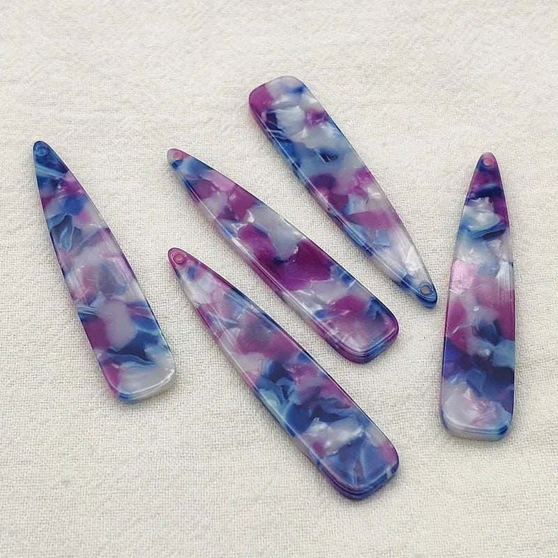 11*55mm Purple & Blue Marbled Long Teardrop, Sew on, Acrylic Resin Gem (Sold in Pair) Resin Gems