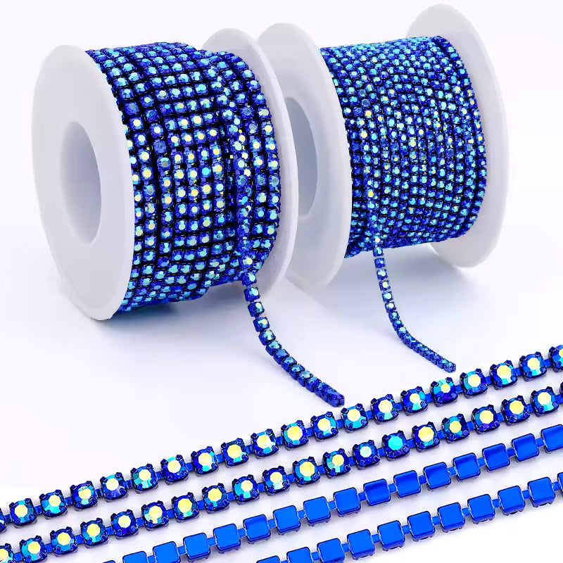 Ss6 Navy Blue AB on Dark Blue Colour Rhinestone Metal Chain (Sold in ...