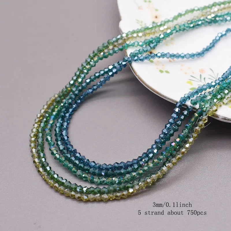 3mm Teal & Green Ocean Mix, Faceted Rondelle Crystal Glass Beads (5 Strands) PROMO BUNDLE