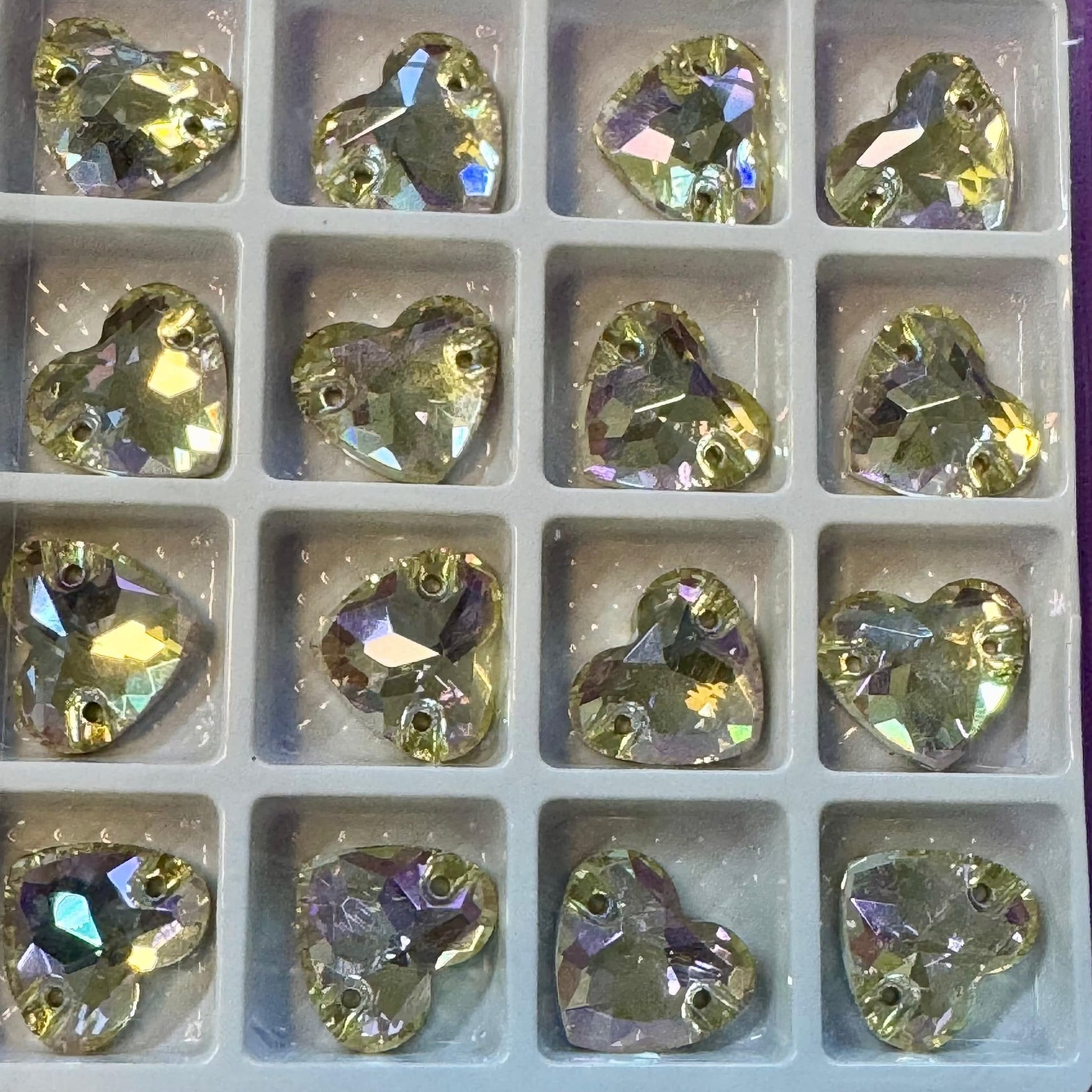 12*14mm AB Light Golden HEART shaped, Sew on, Strass Fancy Glass Gems (Sold in Pair) Fancy Glass Gems