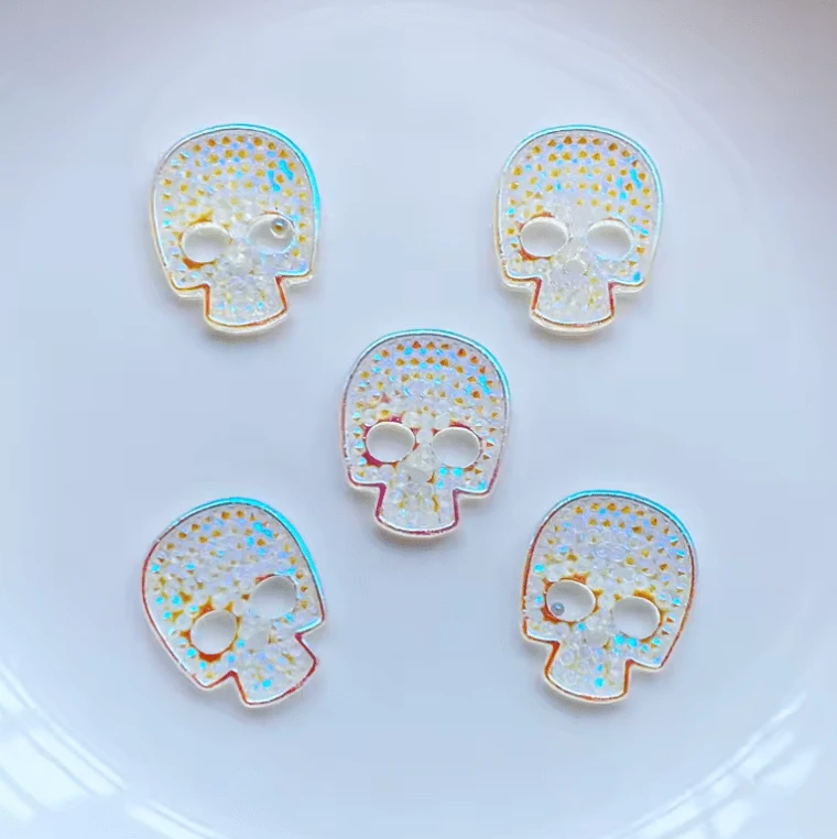 Clear AB 12*14mm Skull AB, Glue on, Resin Gem (Sold in Pair) Resin Gems