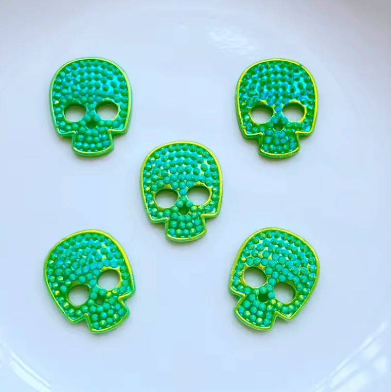 Green AB 12*14mm Skull AB, Glue on, Resin Gem (Sold in Pair) Resin Gems