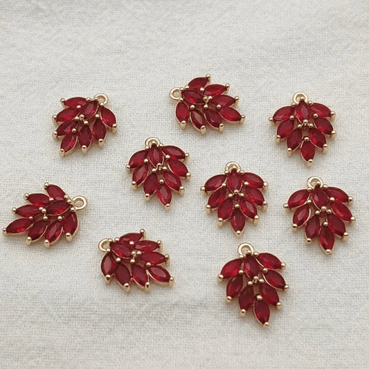 12*16mm Red Leaf Charm Gold Rhinestone with one hole for Necklace Earring Connectors, Earring Findings *(Sold in Pairs) Earring Findings