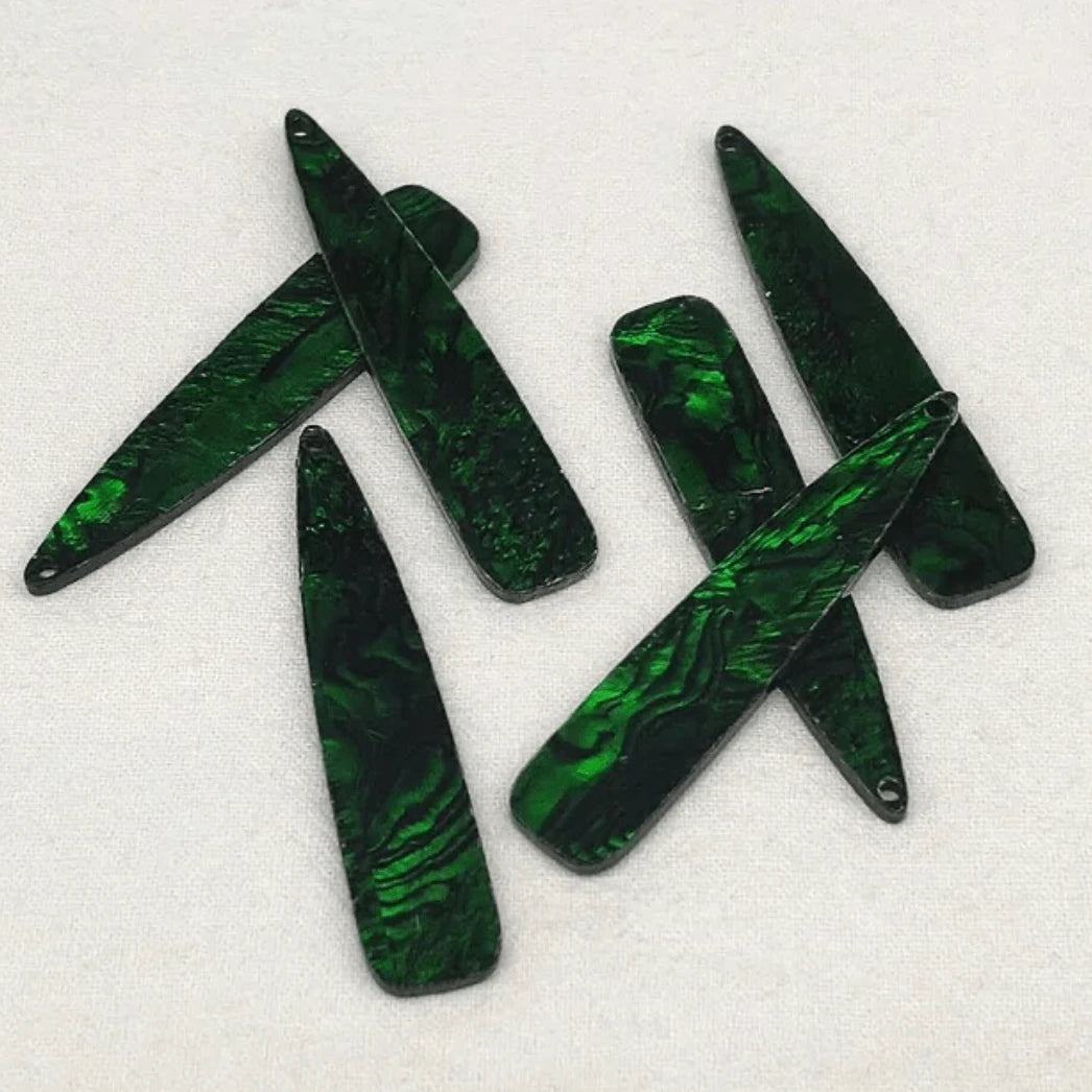 12*54mm Hunter Green Abalone Shell Long Teardrop, Glue on, Shell on Resin Gems (Sold in Pair) Resin Gems