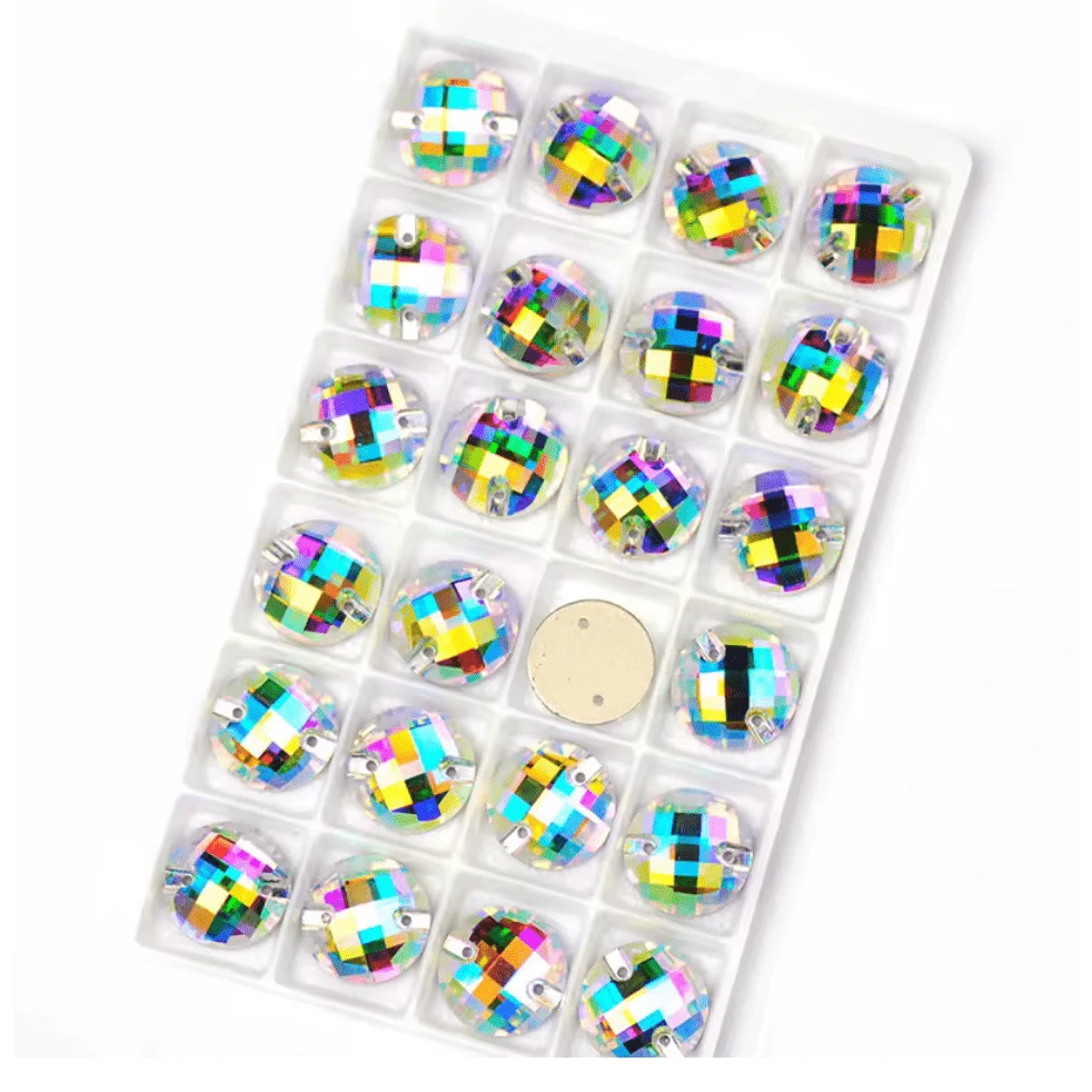 12mm AB Checkered Rivoli, Sew On, Fancy Glass Gem (Sold in Pair) Fancy Glass Gems