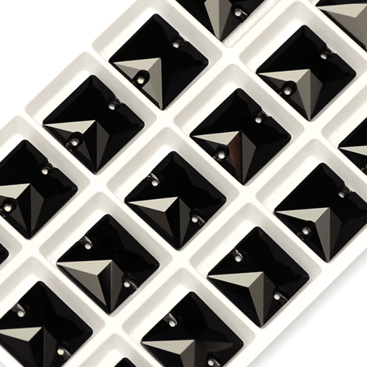 12mm Black Square, Sew on, Glass Gem (Sold in Pair) Glass Gems