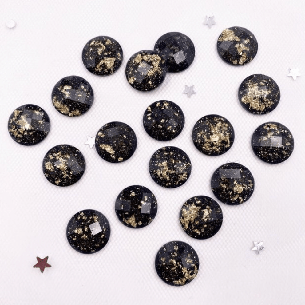 12mm Black with Build in Gold/AB Foil Rivoli, Glue on, Resin Gem (Sold in Pair) Resin Gems