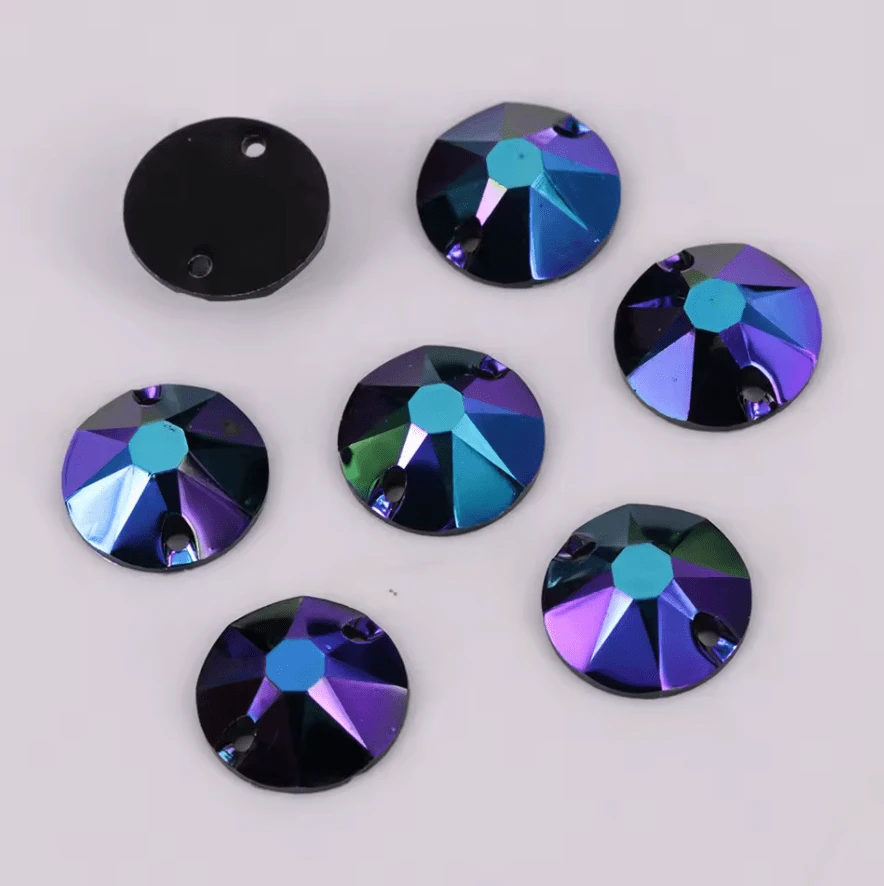 12mm Blue/Purple Iris AB, in Rivoli, Sew on, Black AB Resin Gems (Sold in Pair) Resin Gems
