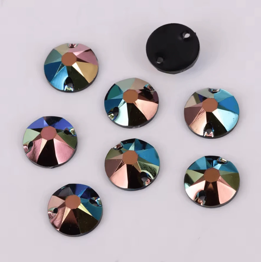 12mm Bronze/green Iris AB, in Rivoli, Sew on, Black AB Resin Gems (Sold in Pair) Resin Gems