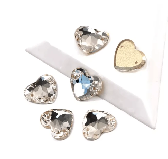 12mm Clear Heart, Sew on, Fancy Glass Gems (Sold in Pair) Fancy Glass Gems