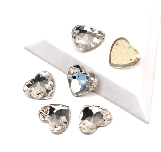 12mm Clear Heart, Sew on, Fancy Glass Gems (Sold in Pair) Fancy Glass Gems