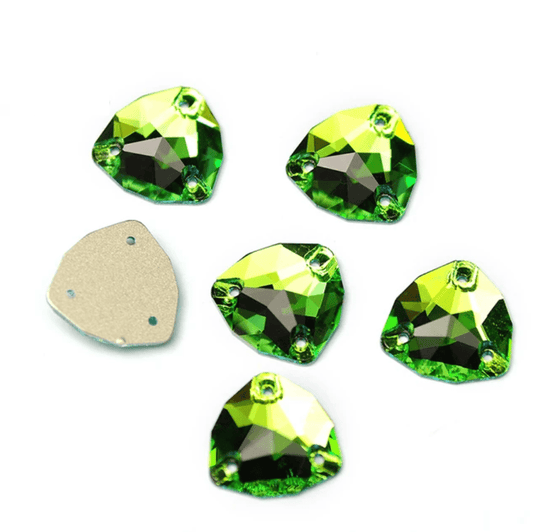 12mm Emerald Flame Fat Triangle Trillion, Sew on, Fancy Glass Gem (Sold in Pair) Fancy Glass Gems