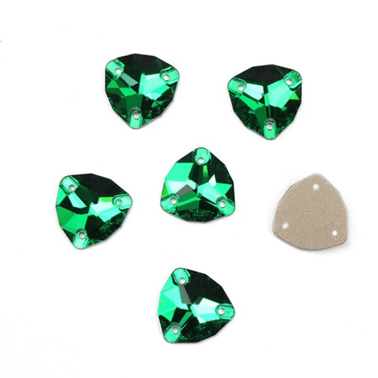 12mm Emerald Green Fat Triangle Trillion, Sew on, Fancy Glass Gem (Sold in Pair) Fancy Glass Gems