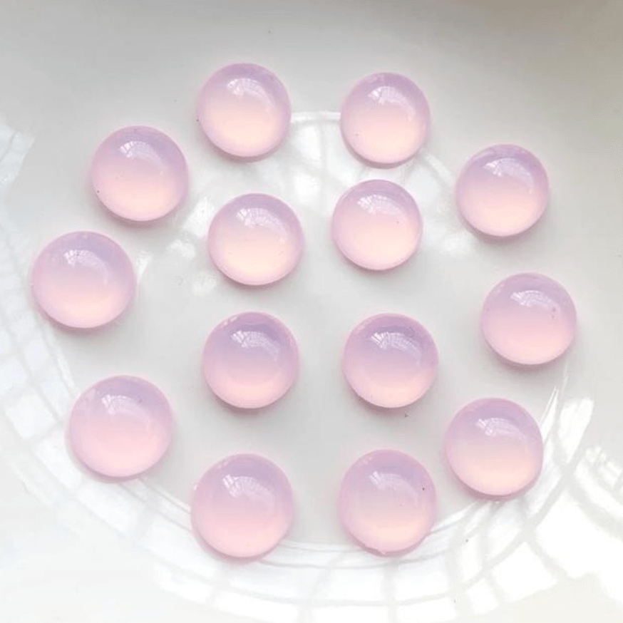 12mm Light Pink Mermaid Tears Round, Glass looking luminous glue on, Resin Gem  (Sold in Pair) Resin Gems