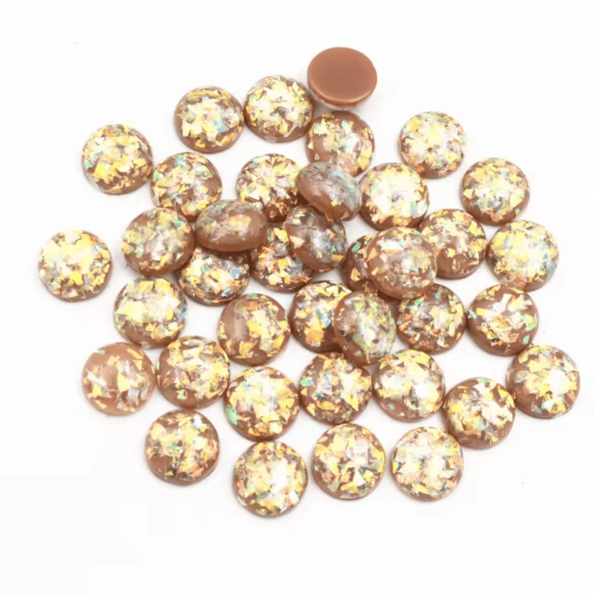 12mm Metallic Gold Round Rivoli Glue on, Fancy Glass Resin Gem *New* (Sold in Pair) Fancy Glass Gems