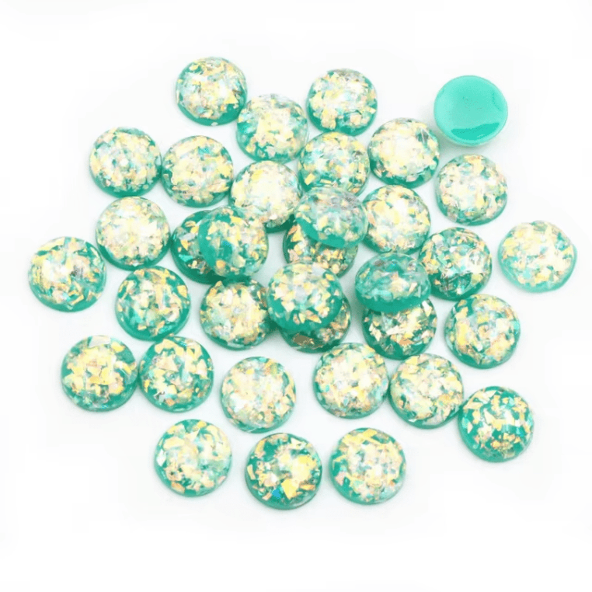 12mm Metallic Green Round Rivoli Glue on, Fancy Glass Resin Gem *New* (Sold in Pair) Fancy Glass Gems