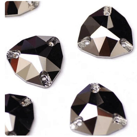 12mm Metallic Grey Fat Triangle Trillion, Sew on, Fancy Glass Gem (Sold in Pair) Fancy Glass Gems